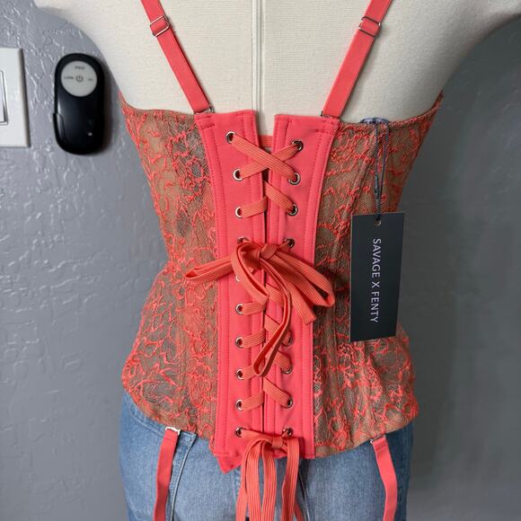 Savage X Fenty Keepsake Lace Corset, Posh Pink, XL - Picture 4 of 7